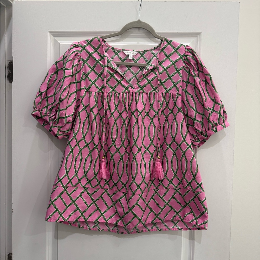 Crown & Ivy Pink and Green Patterned Blouse